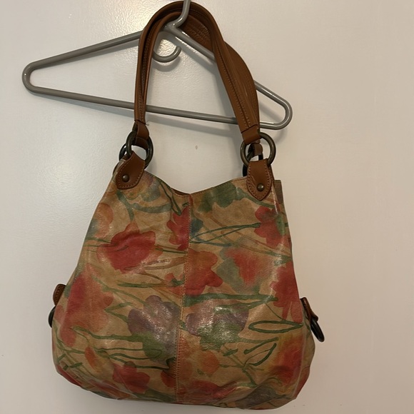 Maurizio Taiuti Bag Floral Print Leather Brown Top Handles Made in Italy MINT - Picture 3 of 6
